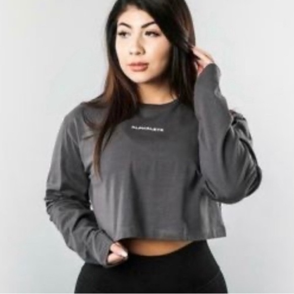 Alphalete Gray Cropped Loose Fit Long Sleeve Top. Size S - Picture 1 of 6